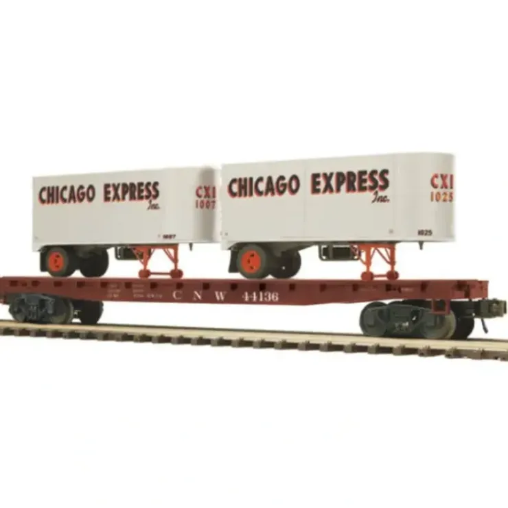 MTH 20-98881 O CNW Flatcar with 2 PUP Trailers - Your Source for Gaming Essentials* Trains