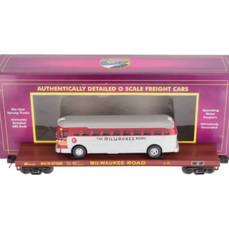 MTH 20-98831 O Gauge Milwaukee Road Flat Car w/ Die-Cast Bus #67208 - Your Source for Gaming Essentials* Trains