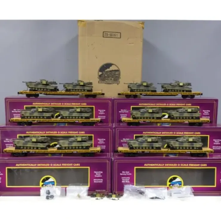 MTH 20-90361 O Gauge TTX 60' Flat Cars w/Abrams M1a Tank Loads 6-Car Set EX/Box - Your Source for Gaming Essentials* Trains