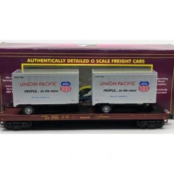 MTH 20-98107 O Gauge Union Pacific Flatcar w/2 Short Trailers #57256 EX/Box - Your Source for Gaming Essentials* Trains