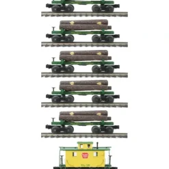 MTH 20-90669 O Hillcrest Lumber Co Skeleton Flat Car Set w/Load & Cab (Set of 5) - Your Source for Gaming Essentials* Trains