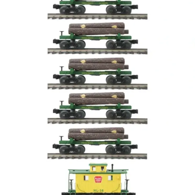 MTH 20-90669 O Hillcrest Lumber Co Skeleton Flat Car Set w/Load & Cab (Set of 5) - Your Source for Gaming Essentials* Trains