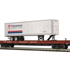 MTH 20-95122 O Trailer Train Transamerica Flat Car w/ 40' Trailer #102672 - Your Source for Gaming Essentials* Trains