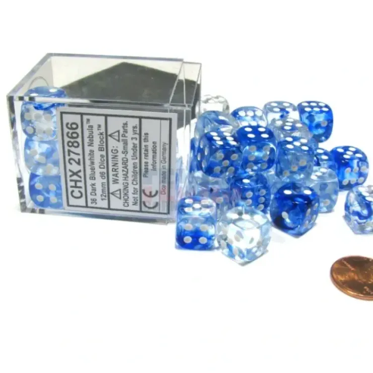 Dice>Nebula 12mm D6 Chessex Dice Block (36 Dice) - Dark Blue with White Pips - Your Source for Gaming Essentials