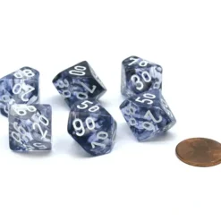 Dice>Nebula 16mm Tens D10 (00-90) Chessex Dice, 6 Pieces - Black with White Numbers - Your Source for Gaming Essentials