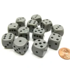 Dice>Opaque 16mm D6 Chessex Dice Block (12 Die) - Grey with Black Pips - Your Source for Gaming Essentials