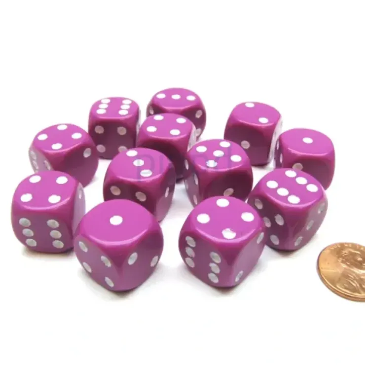 Dice>Opaque 16mm D6 Chessex Dice Block (12 Die) - Light Purple with White Pips - Your Source for Gaming Essentials