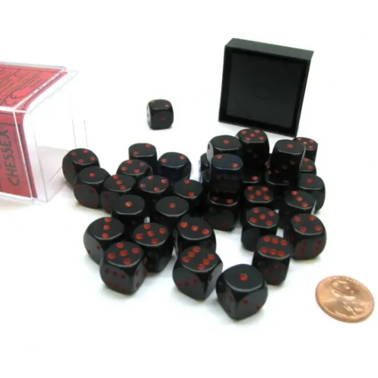 Dice>Opaque 12mm D6 Chessex Dice Block (36 Die) - Black with Red Pips - Your Source for Gaming Essentials