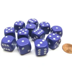 Dice>Opaque 16mm D6 Chessex Dice Block (12 Die) - Purple with White Pips - Your Source for Gaming Essentials