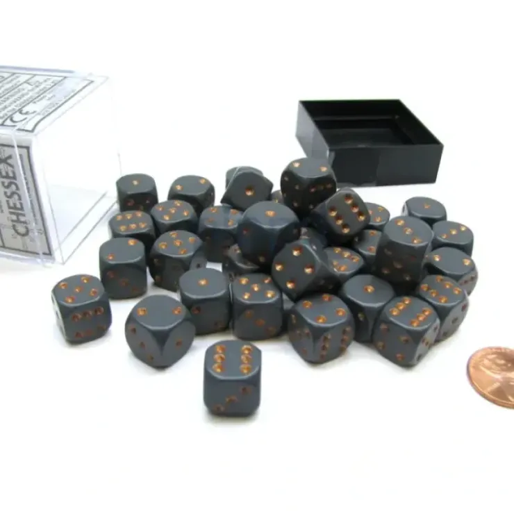 Dice>Opaque 12mm D6 Chessex Dice Block (36 Die) - Dark Grey with Copper Pips - Your Source for Gaming Essentials
