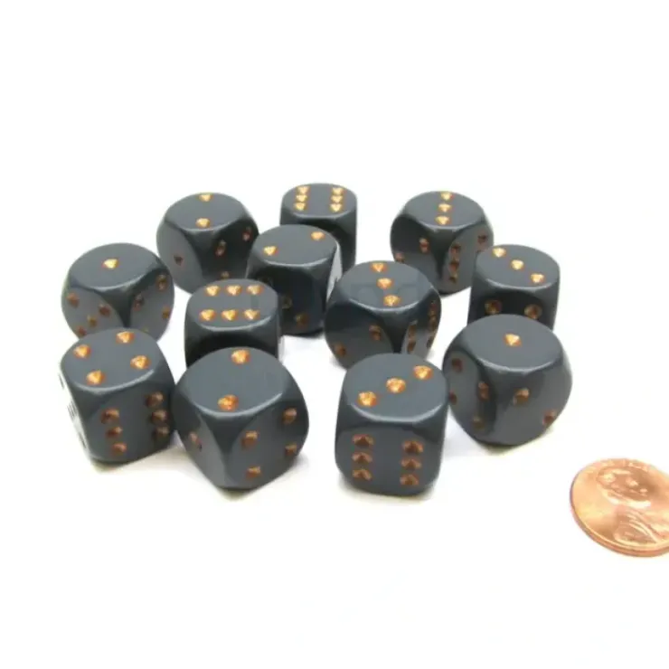 Dice>Opaque 16mm D6 Chessex Dice Block (12 Die) - Dark Grey with Copper Pips - Your Source for Gaming Essentials