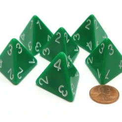 Dice>Opaque 26mm D4 Large Jumbo Numbered Dice, 6 Pieces - Green with White Numbers - Your Source for Gaming Essentials