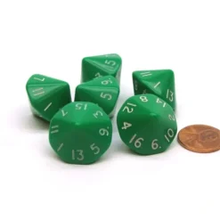 Dice>Opaque 17mm 16 Sided D16 Chessex Dice, 6 Pieces - Green with White Numbers - Your Source for Gaming Essentials