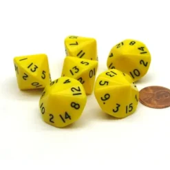 Dice>Opaque 17mm 16 Sided D16 Chessex Dice, 6 Pieces - Yellow with Black Numbers - Your Source for Gaming Essentials