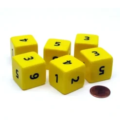 Dice>Opaque 25mm 6 Sided D6 Large Jumbo Numbered Dice, 6 Pieces - Yellow with Black - Your Source for Gaming Essentials