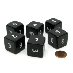 Dice>Opaque 25mm 6 Sided D6 Large Jumbo Numbered Dice, 6 Pieces - Black with White - Your Source for Gaming Essentials