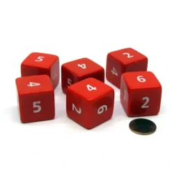 Dice>Opaque 25mm 6 Sided D6 Large Jumbo Numbered Dice, 6 Pieces - Red with White - Your Source for Gaming Essentials