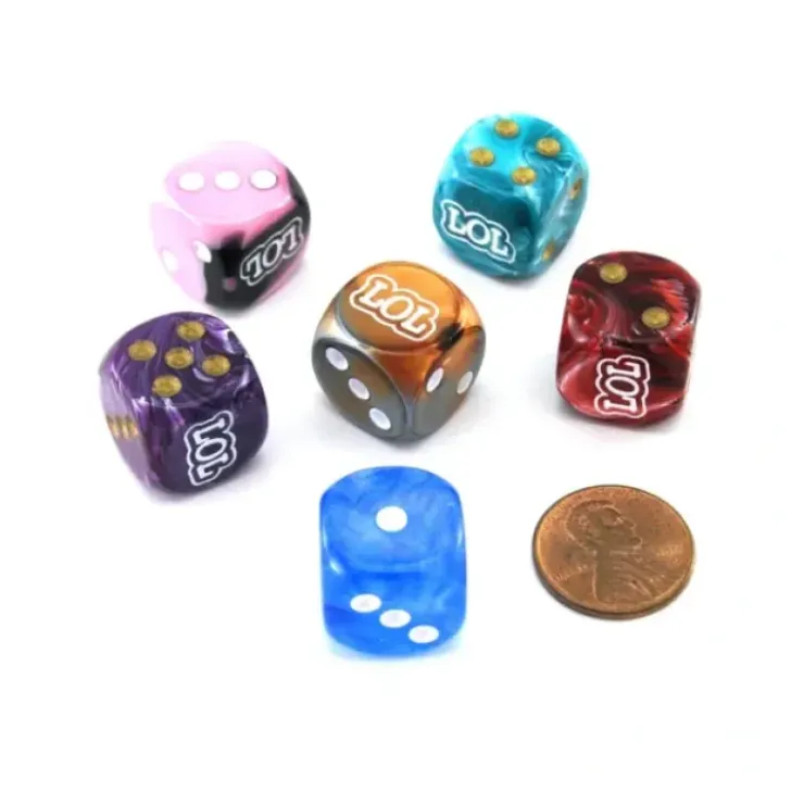 Dice>Pack of 6 Chessex Custom Engraved 16mm D6 Assorted Style Funny Meme Dice - LOL - Your Source for Gaming Essentials