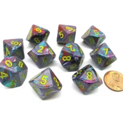 Dice>Pack of 10 Chessex Festive D10 Dice - Mosaic with Yellow Numbers - Your Source for Gaming Essentials