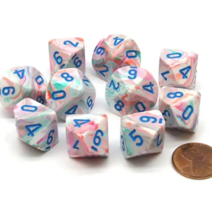 Dice>Pack of 10 Chessex Festive D10 Dice - Pop Art with Blue Numbers - Your Source for Gaming Essentials