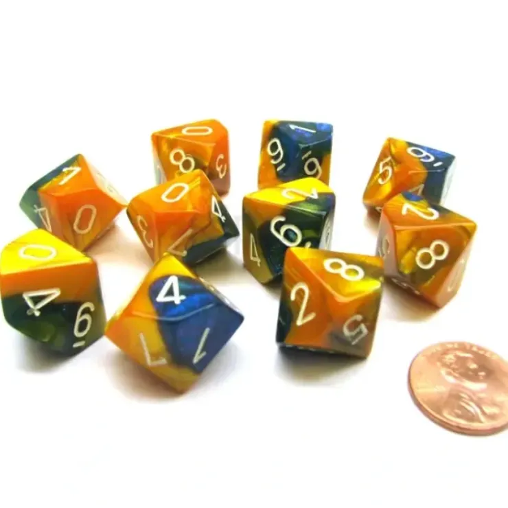 Dice>Pack Of 10 Chessex Gemini D10 Dice - Masquerade-Yellow with White Numbers - Your Source for Gaming Essentials