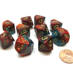Dice>Pack Of 10 Chessex Gemini D10 Dice - Red-Teal with Gold Numbers - Your Source for Gaming Essentials