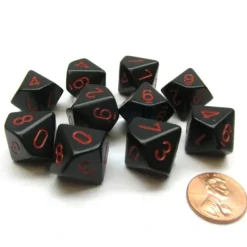 Dice>Pack Of 10 Chessex Opaque D10 Dice - Black with Red Numbers - Your Source for Gaming Essentials