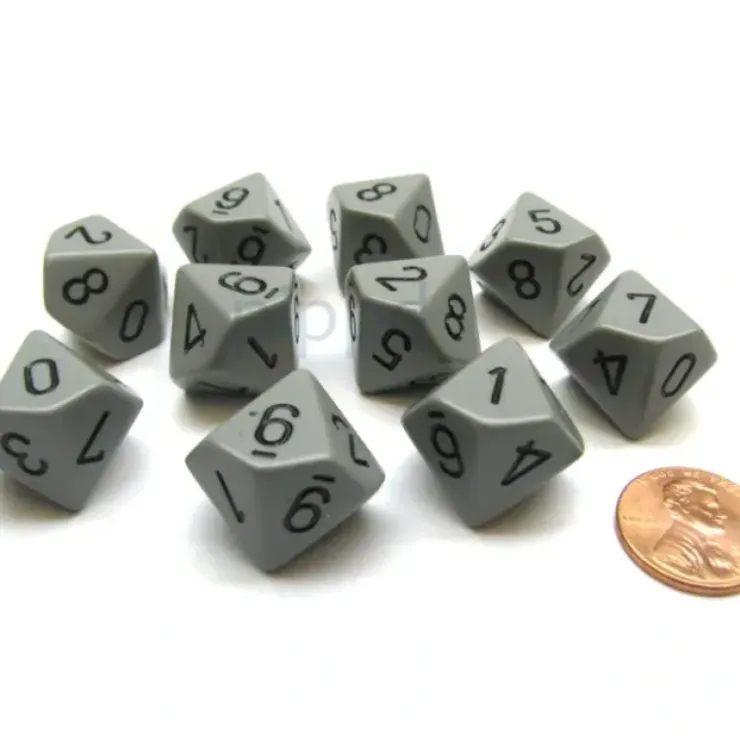 Dice>Pack Of 10 Chessex Opaque D10 Dice - Dark Grey with Black Numbers - Your Source for Gaming Essentials
