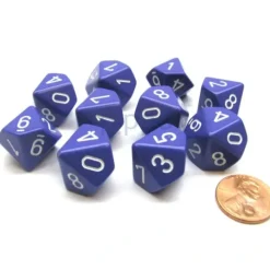 Dice>Pack Of 10 Chessex Opaque D10 Dice - Purple with White Numbers - Your Source for Gaming Essentials