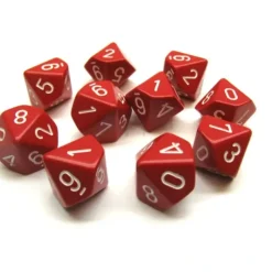 Dice>Pack Of 10 Chessex Opaque D10 Dice - Red with White Numbers - Your Source for Gaming Essentials