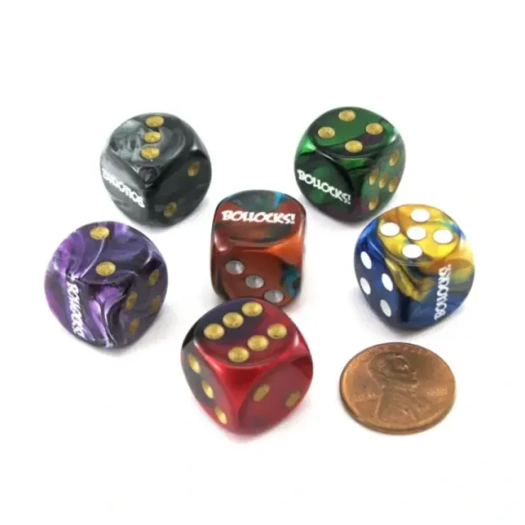 Dice>Pack of 6 Custom Engraved 16mm D6 Assorted Style Funny Meme Dice - Bollocks! - Your Source for Gaming Essentials