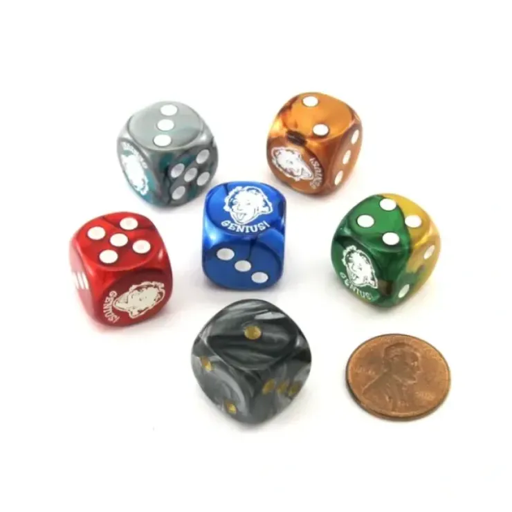 Dice>Pack of 6 Custom Engraved 16mm D6 Assorted Style Funny Meme Dice - Genius - Your Source for Gaming Essentials