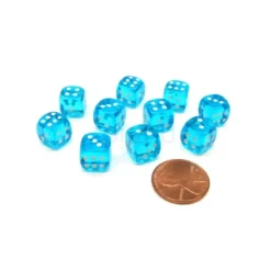 Dice>Pack of 10 Deluxe Round Edge Small 10mm Transparent D6 Dice - Turquoise - Your Source for Gaming Essentials