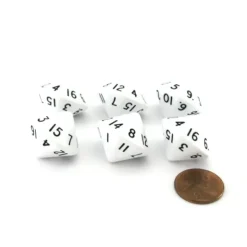Dice>Pack of 6 D16 Koplow Games 16 Sided 20mm Opaque Dice - White - Your Source for Gaming Essentials