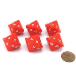 Dice>Pack of 6 D16 Koplow Games 16 Sided 20mm Opaque Dice - Red - Your Source for Gaming Essentials