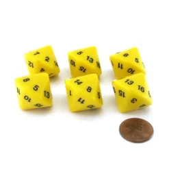 Dice>Pack of 6 D16 Koplow Games 16 Sided 20mm Opaque Dice - Yellow - Your Source for Gaming Essentials