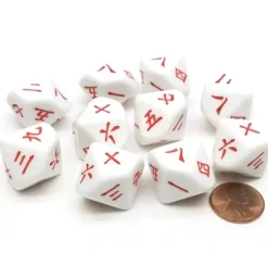 Dice>Pack of 10 D10 20mm Japanese and Chinese Word Number Dice 1 to 10 - White w/ Red - Your Source for Gaming Essentials