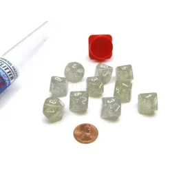 Dice>Pack of 10 D10 16mm Koplow Games Glitter Dice - Clear - Your Source for Gaming Essentials