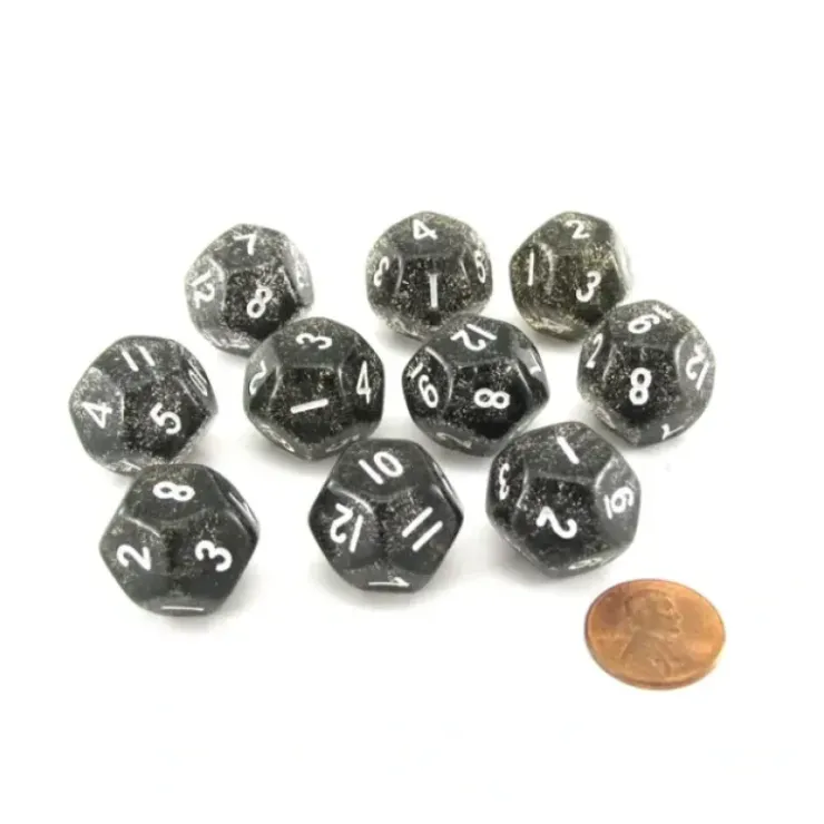 Dice>Pack of 10 D12 20mm Koplow Games Glitter Dice - Black - Your Source for Gaming Essentials