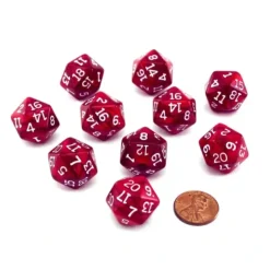 Dice>Pack of 10 D20 20mm Koplow Games Pearl Dice - Red - Your Source for Gaming Essentials