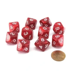 Dice>Pack of 10 D10 16mm Koplow Games Pearl Dice - Red - Your Source for Gaming Essentials