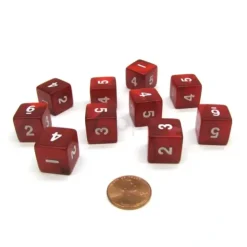 Dice>Pack of 10 D6 16mm Koplow Games Pearl Numbered Dice - Red - Your Source for Gaming Essentials