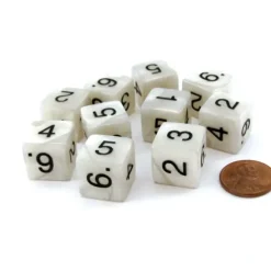 Dice>Pack of 10 D6 16mm Koplow Games Pearl Numbered Dice - Gray - Your Source for Gaming Essentials