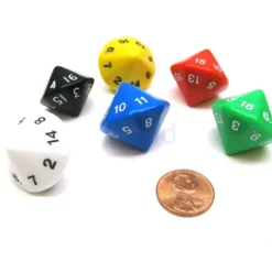 Dice>Pack of 6 D16 20mm Opaque Dice - Red Green White Black Blue Yellow - Your Source for Gaming Essentials