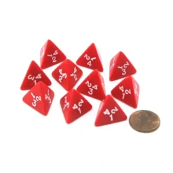 Dice>Pack of 10 D4 18mm Opaque Dice - Red with White Numbers - Your Source for Gaming Essentials