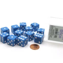 Dice>Pack of 12 D6 16mm Pastel Dice in Display Storage Case - Blue with White - Your Source for Gaming Essentials