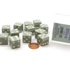Dice>Pack of 12 D6 16mm Pastel Dice in Display Storage Case - Gray with White - Your Source for Gaming Essentials