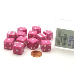Dice>Pack of 12 D6 16mm Pastel Dice in Display Storage Case - Pink with White - Your Source for Gaming Essentials