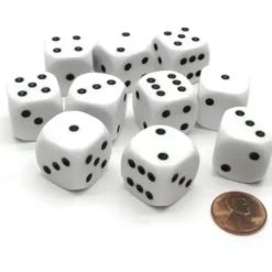 Dice>Pack of 10 D6 20mm Spotted 1 to 6 Dice with Rounded Corners - White with Black - Your Source for Gaming Essentials