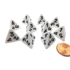 Dice>Pack of 10 D4 Opaque 4 Sided Dice - White with Black Numbers - Your Source for Gaming Essentials